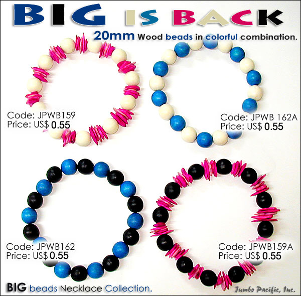 JPWB159, JPWB162, JPWB162A, JPWB159A - 20mm wood beads in colorful combination.
 