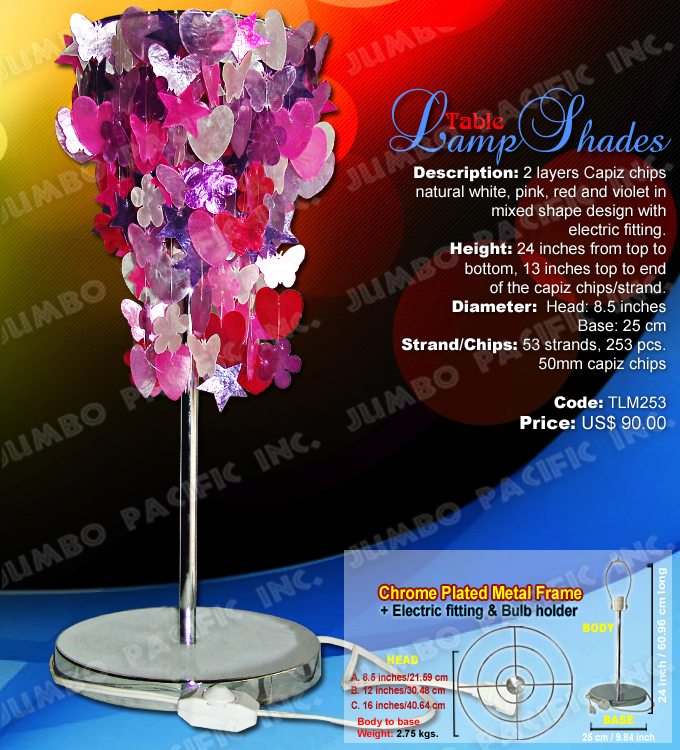 Table Lamps Code:TLM253 - table lamp shades made of capiz shell in chrome plated metal frame