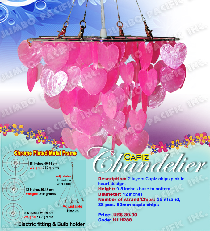 Heart Shape Pink Capiz Chandelier The Cheapest Manufacturer and wholesaler of all natural and multi colored, small or long size capiz chandelier in the Philippines.