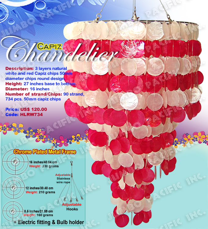 Red and Natural White Capiz Chandelier  The Cheapest Manufacturer and wholesaler of all natural and multi colored, small or long size capiz chandelier in the Philippines.